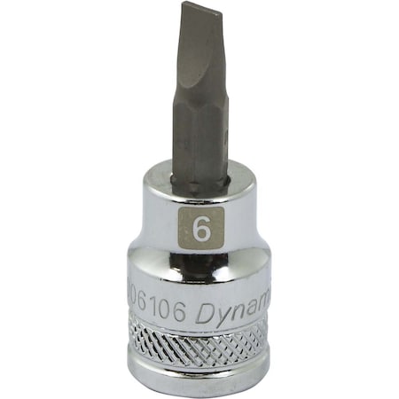 Dynamic Tools 3/8" Drive Slotted Head, Sl6 Bit Standard Length, Chrome Socket D006106